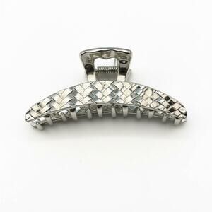 Silver Tone Woven Metal Hair Claw Clip